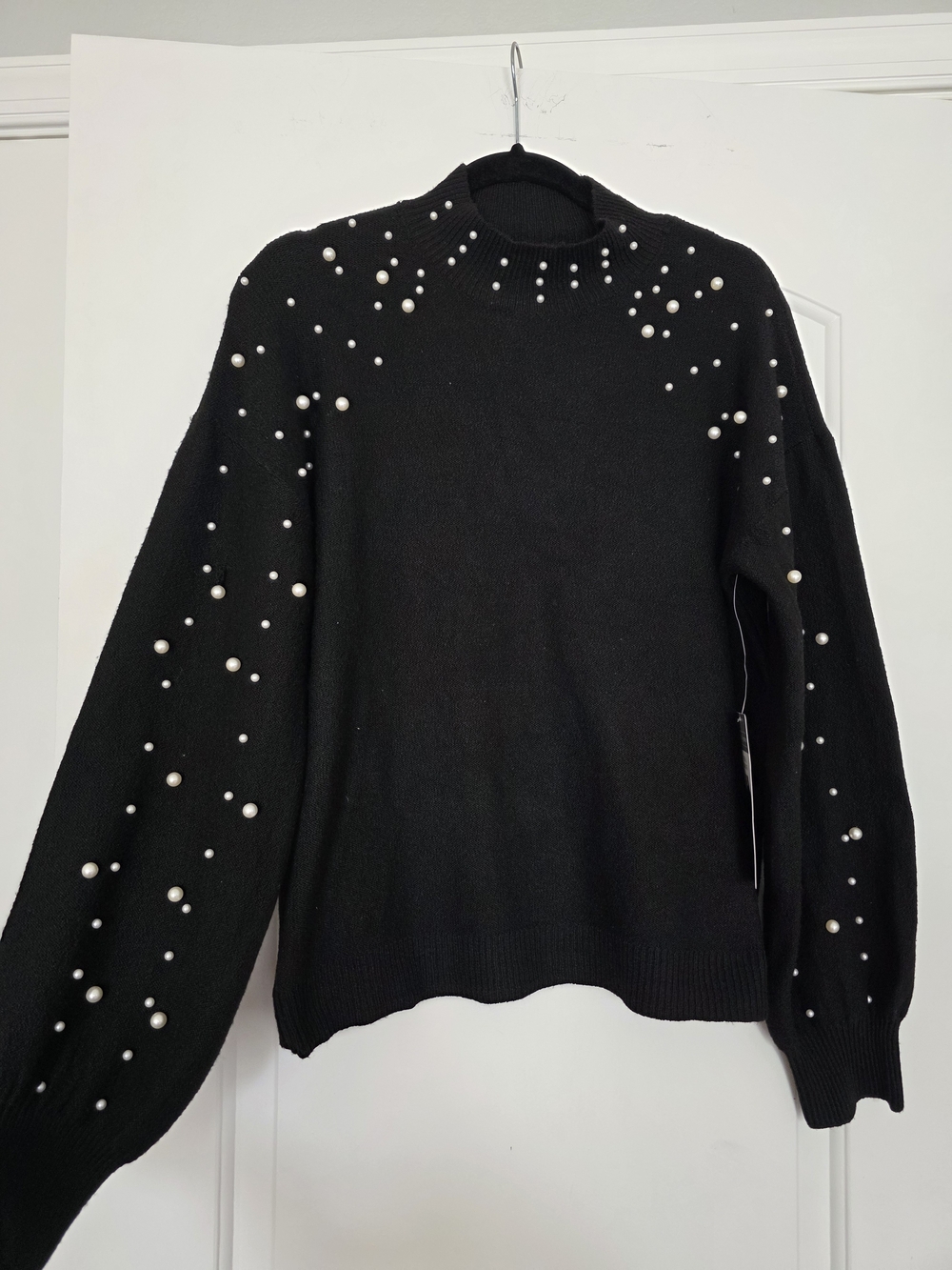 Black Pearl-Accent Turtleneck Sweater